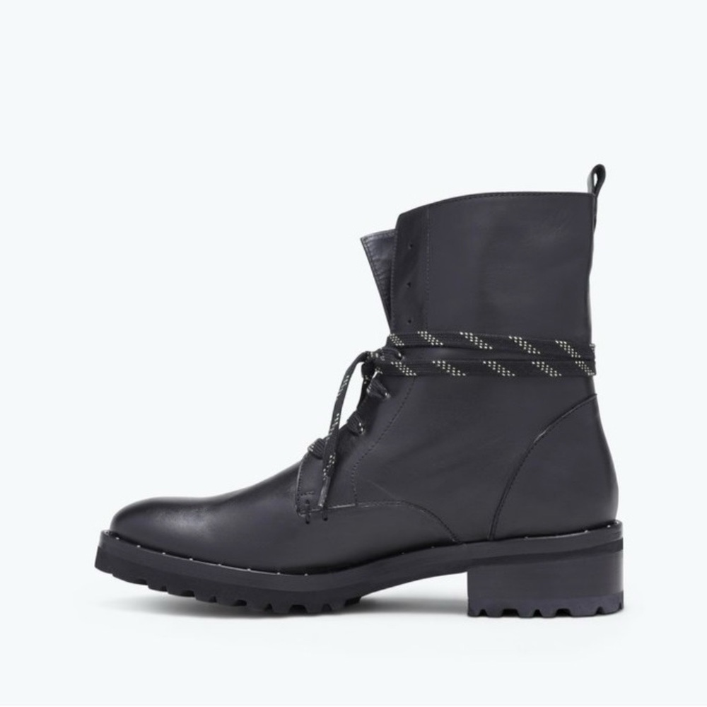 Used Freda Salvador Black Lace-Up Moto Boots - Picture 2 of 16